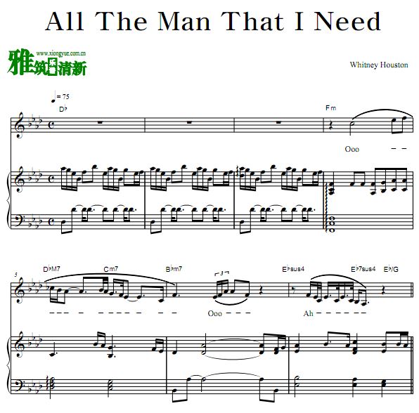 Whitney Houston All The Man That I Need钢琴弹唱伴奏谱