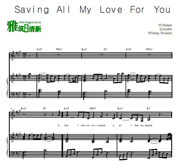 Whitney Houston - Saving All My Love For You 歌谱 弹唱伴奏钢琴谱