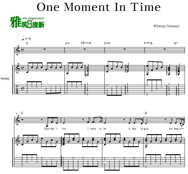 Whitney Houston惠特妮·休斯顿 - One Moment In Time弹唱吉他谱 歌谱