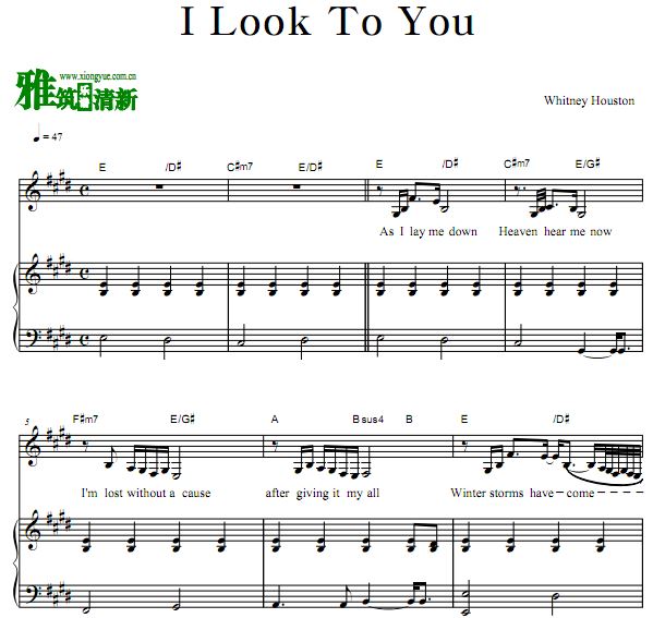 Whitney Houston - I Look To You歌谱 弹唱钢琴谱