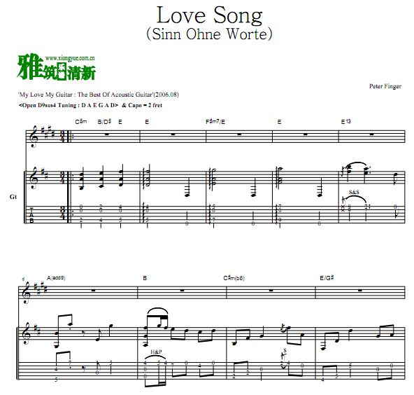 Peter Finger - Love Song 吉他谱 tab六线谱 Sinn Ohne Worte吉他谱