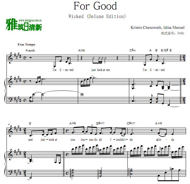 Kristin Chenoweth, Idina Menzel - For Good钢伴声乐谱