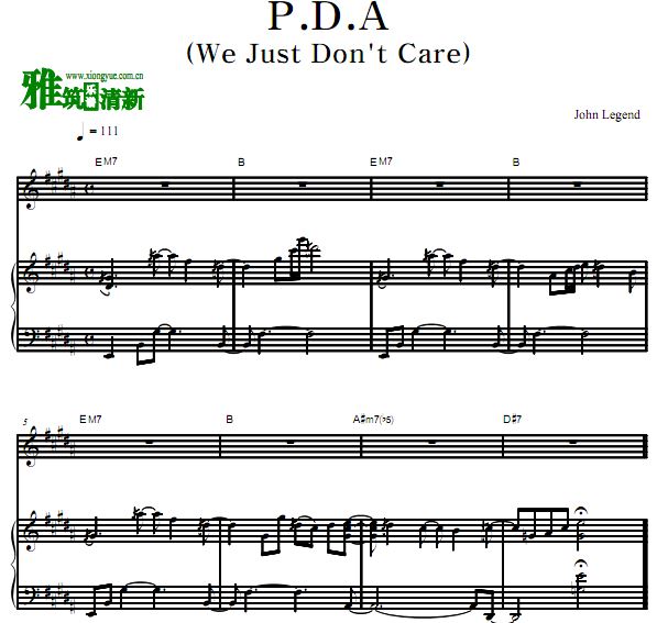 John Legend - P.D.A. (We Just Don't Care)钢琴伴奏谱 歌谱