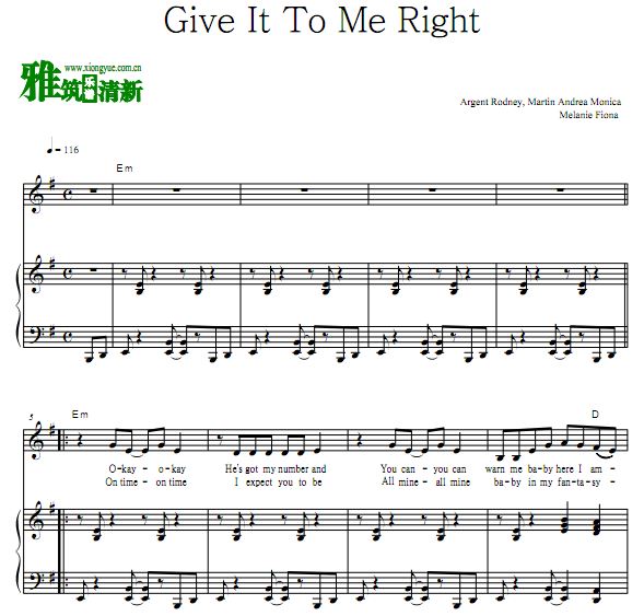 Melanie Fiona - Give It To Me Right歌谱 弹唱伴奏钢琴谱