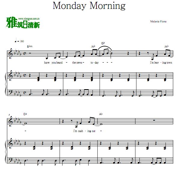 Melanie Fiona - Monday Morning钢琴伴奏谱 歌谱
