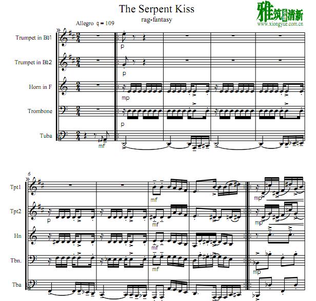 The Serpent's Kiss (Rag Fantasy)铜管五重奏总谱