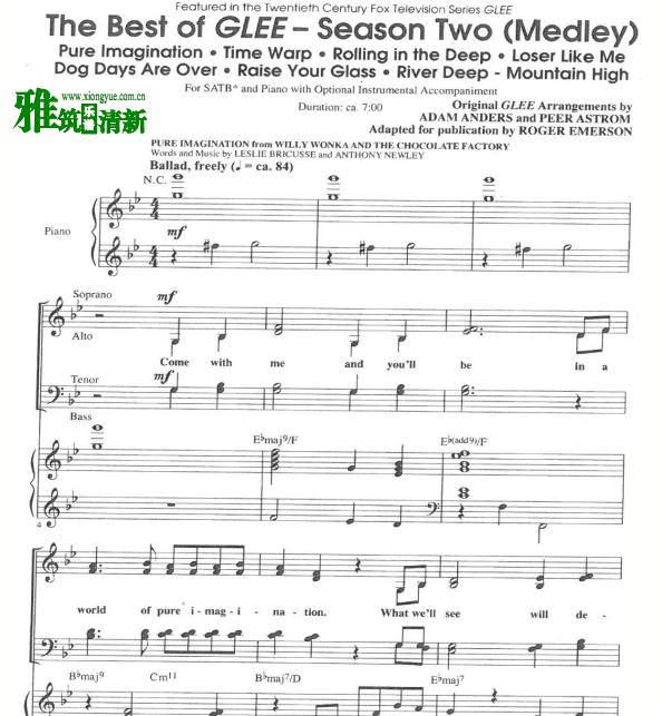 Glee Medley 欢乐合唱团第二季串烧四声部合唱钢琴伴奏谱 8首曲目