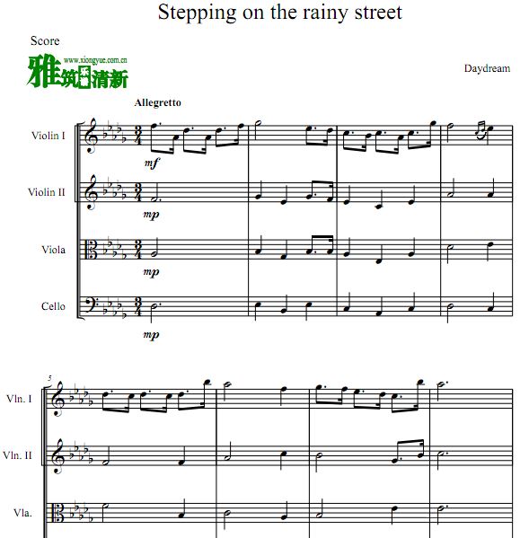 daydream雨中漫步Stepping On The Rainy Street 弦乐四重奏谱