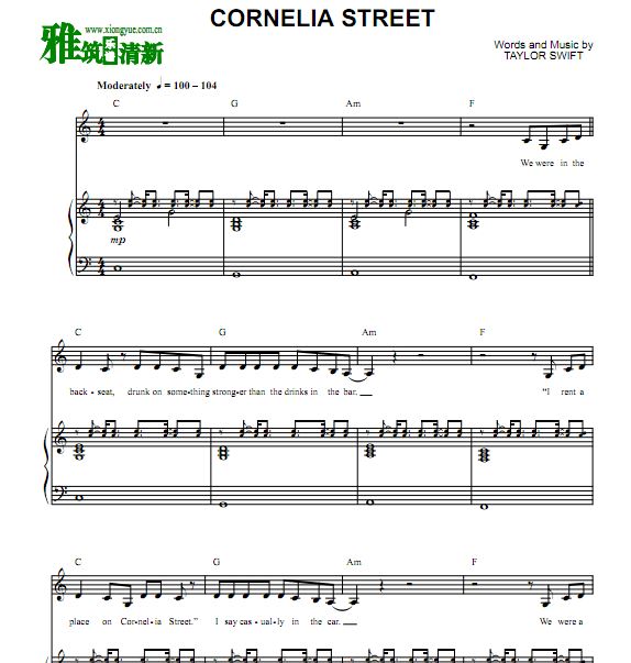 Taylor Swift - Cornelia Street 钢琴谱歌谱正谱