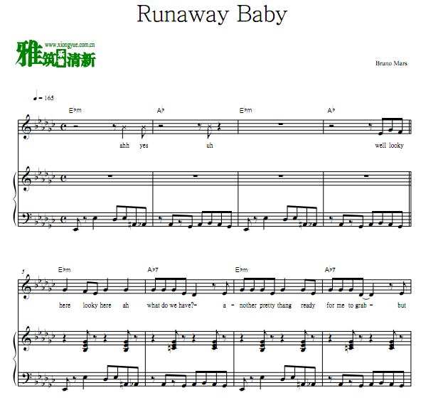 Bruno Mars - Runaway Baby歌谱 钢琴谱
