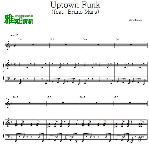 Mark Ronson - Uptown Funk (feat. Bruno Mars)钢琴伴奏谱 歌谱 正谱
