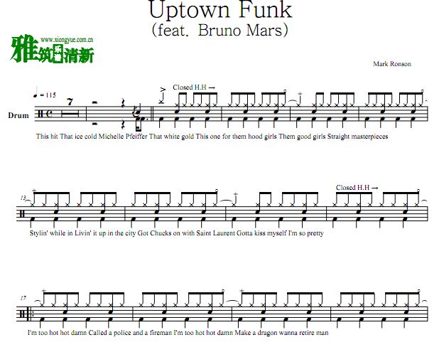 Mark Ronson - Uptown Funk (feat.Bruno Mars)鼓谱