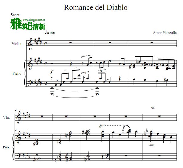 皮亚佐拉Romance Del Diablo魔鬼的浪漫曲小提琴钢琴二重奏谱
