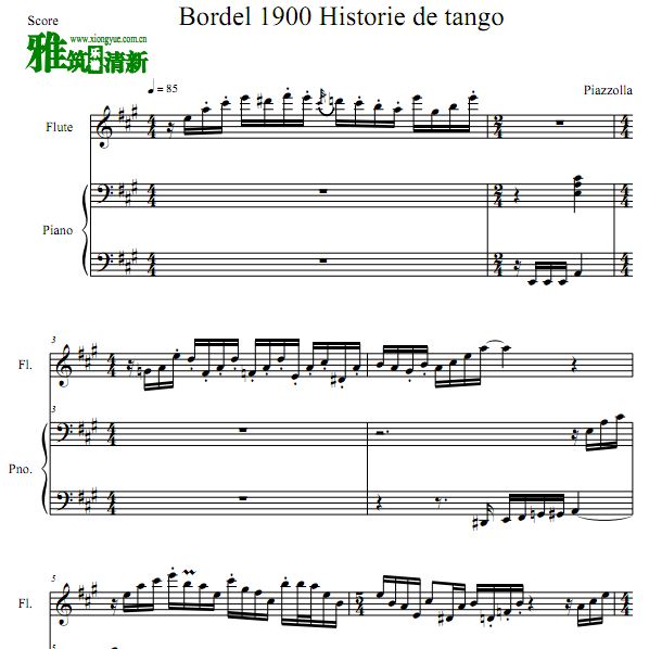 皮亚佐拉探戈的历史 Bordel 1900妓院长笛钢琴二重奏谱