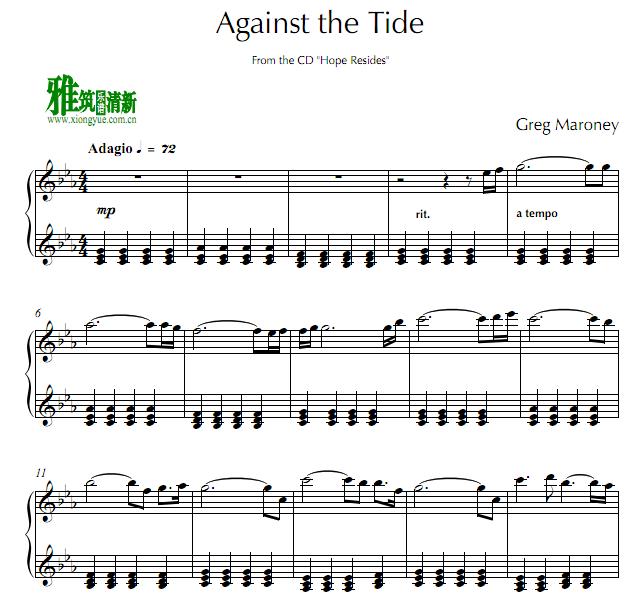 Greg Maroney - Against the Tide钢琴谱