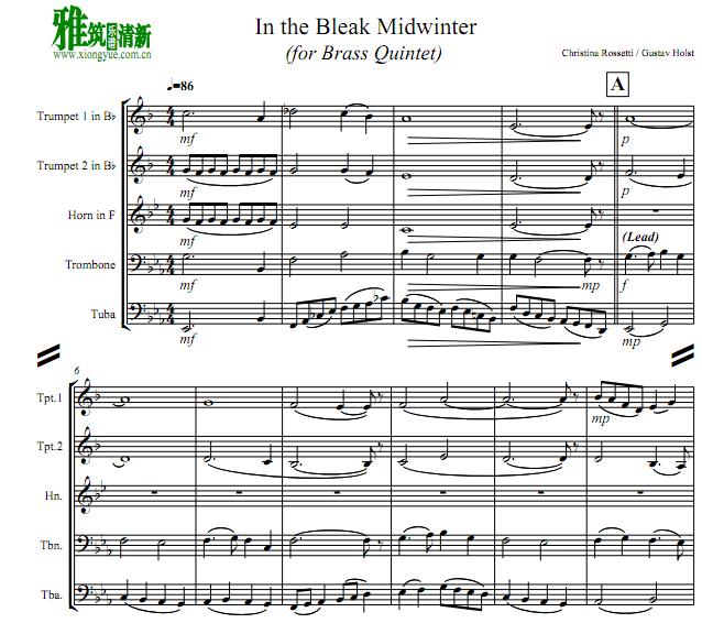 In the Bleak Midwinter铜管五重奏 总谱