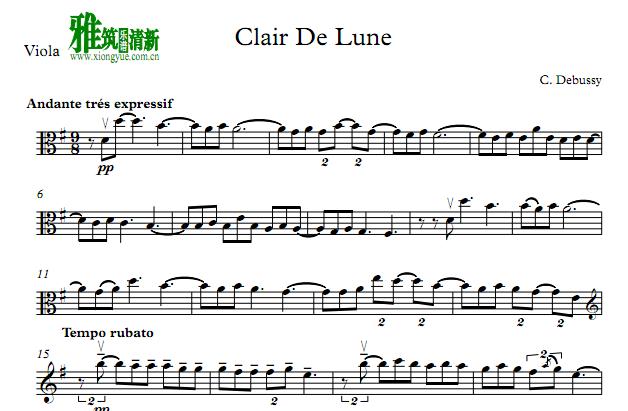 德彪西月光中提琴谱- Clair de Lune