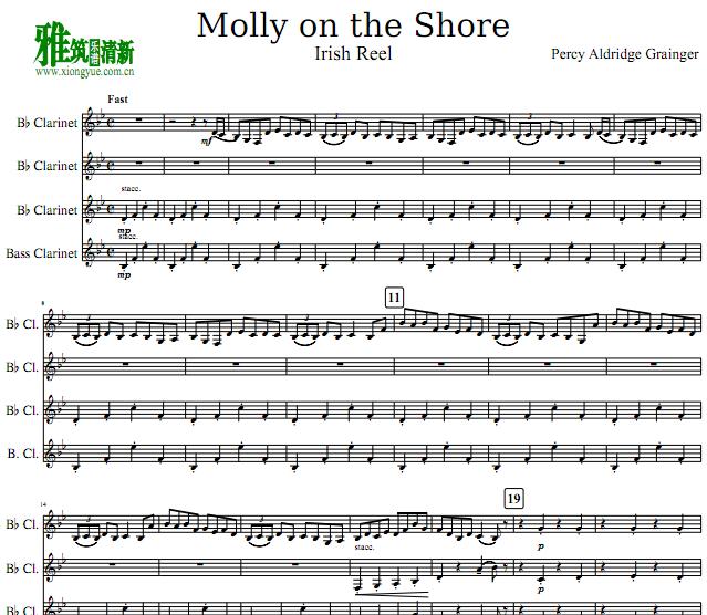 岸边的茉莉Molly on the Shore单簧管四重奏总谱