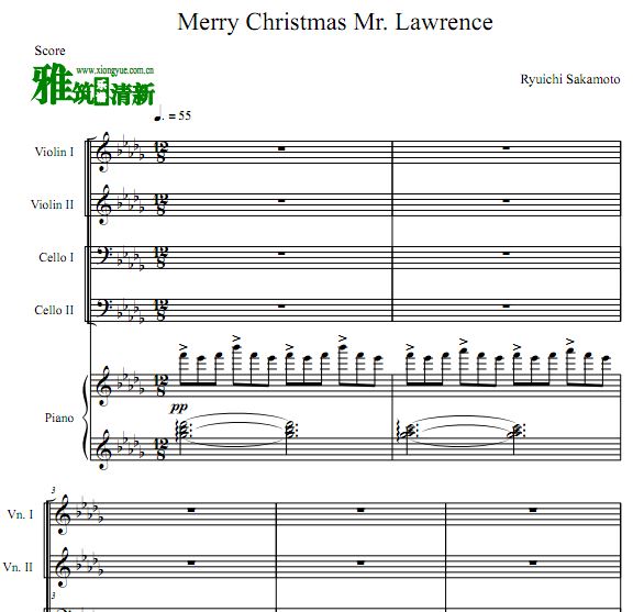Merry Christmas Mr. Lawrence圣诞快乐劳伦斯先生小提琴大提琴钢琴合奏谱