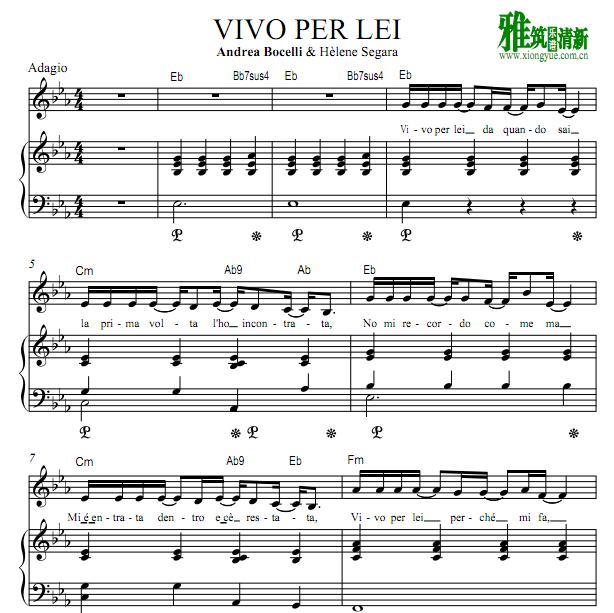 Andrea Bocelli- Helene Segara - Vivo Per Lei 钢琴伴奏谱