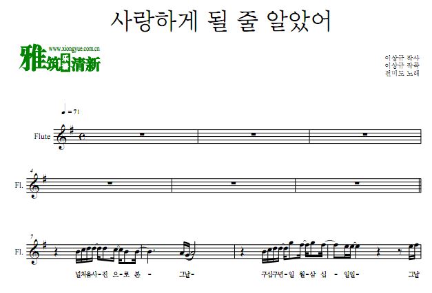 机智的医生生活 OST11 I Knew I Love长笛谱