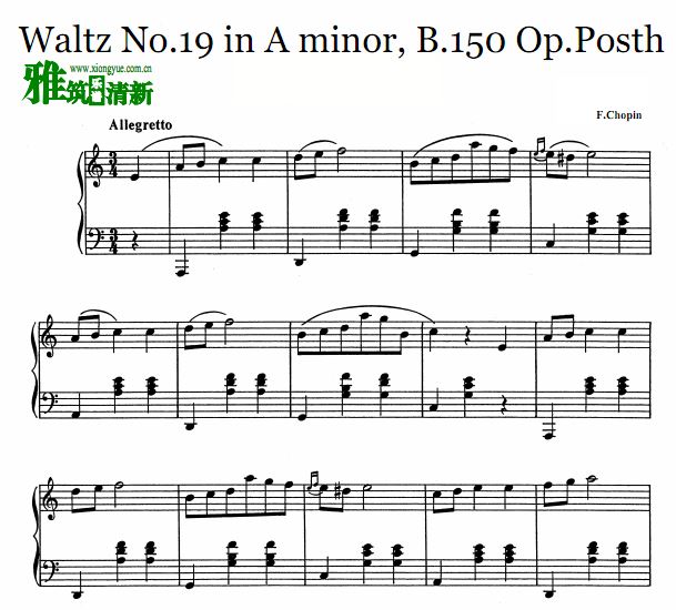 Waltz in A minor, B.150 Op.Posth 肖邦A小调19号华尔兹钢琴谱