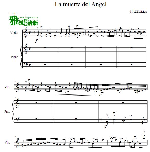皮亚佐拉天使之死 La Muerte Del Angel小提琴钢琴伴奏谱