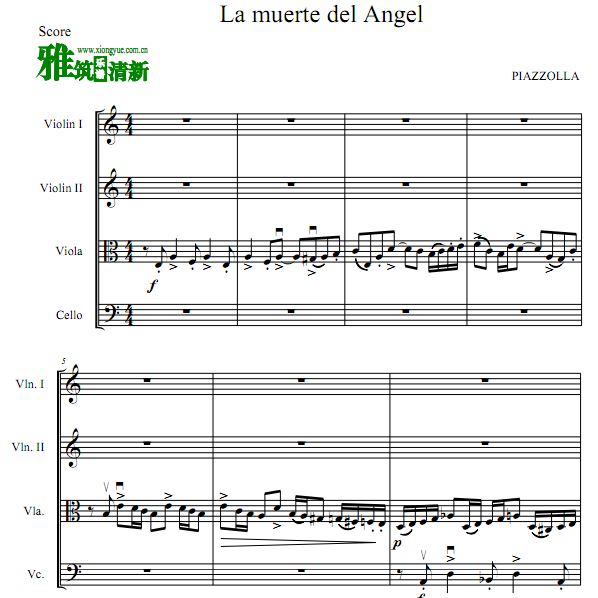 皮亚佐拉天使之死 La Muerte Del Angel 弦乐四重奏谱