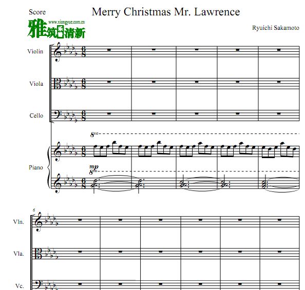 Merry Christmas Mr. Lawrence 圣诞快乐劳伦斯先生钢琴四重奏谱