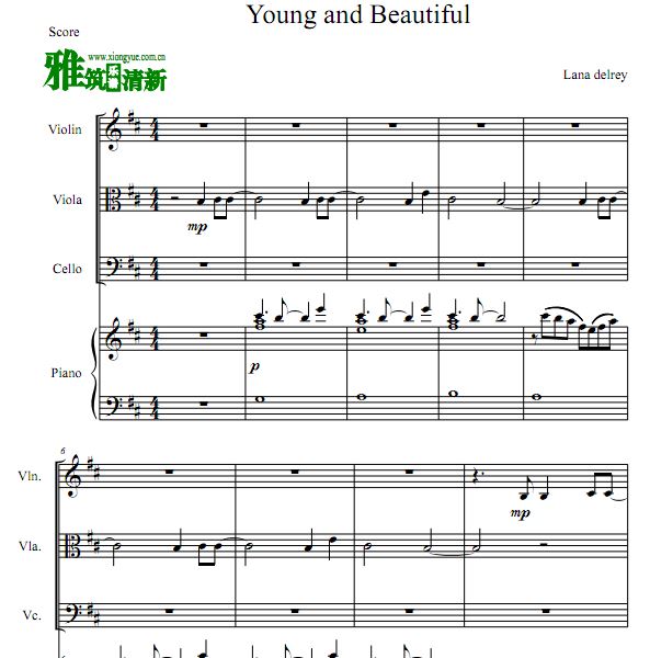 Young and Beautifu小提中提大提琴钢琴四重奏谱
