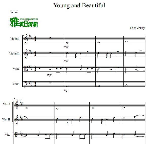 Young and Beautifu弦乐四重奏谱