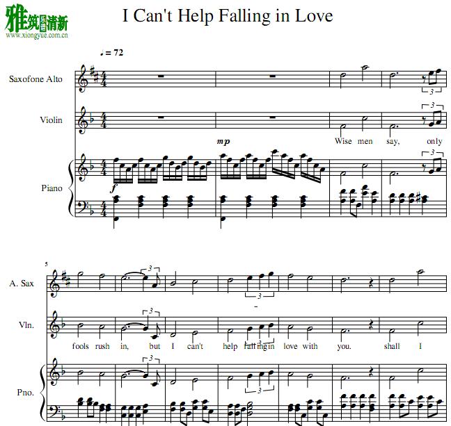 I Can't Help Falling in Love小提琴萨克斯钢琴谱
