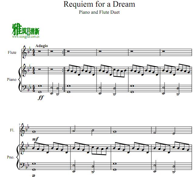 梦之安魂曲 Requiem for a Dream长笛钢琴伴奏谱