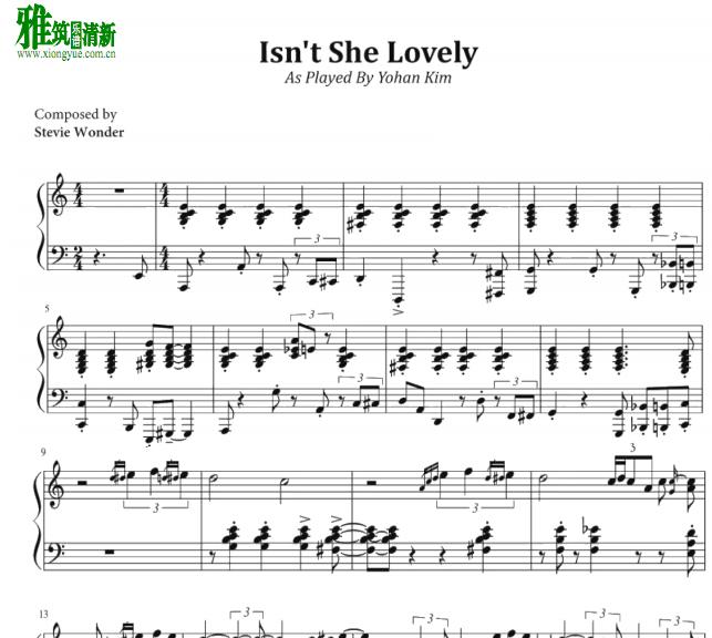 Yohan Kim - Isn't She Lovely钢琴谱