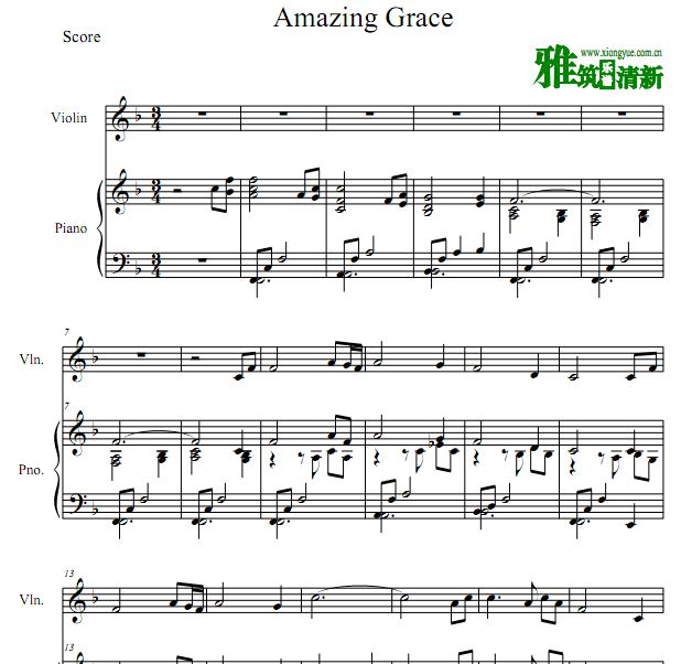 Amazing Grace 奇异恩典小提琴钢琴二重奏谱