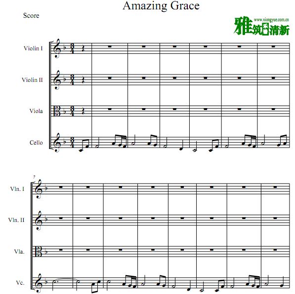 Amazing Grace 奇异恩典小提琴中提琴大提琴合奏谱