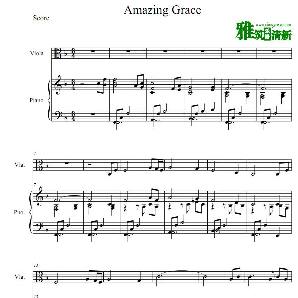 奇异恩典Amazing Grace中提琴钢琴二重奏谱