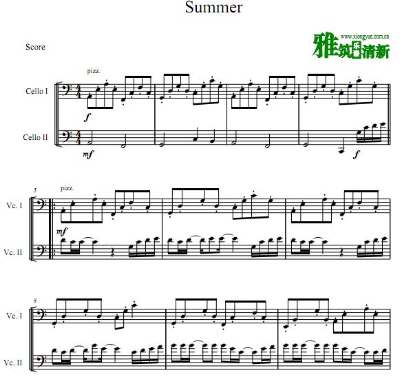 久石让 菊次郎的夏天 Summer双大提琴合奏谱