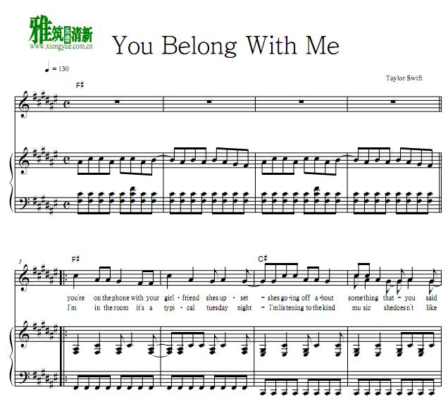 Taylor Swift - You Belong With Me 钢琴伴奏谱