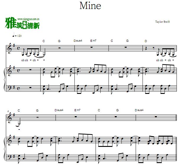 Taylor Swift - Mine钢琴谱 正谱 歌谱
