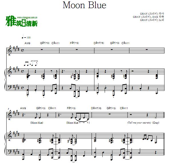 GRAY - Moon Blue钢琴谱 歌谱