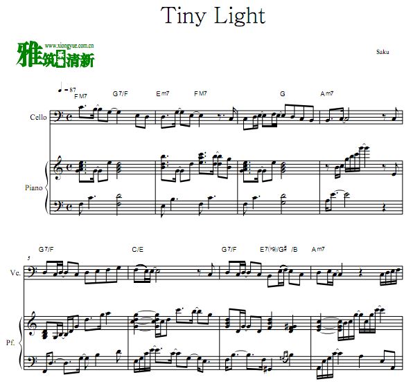 地缚少年花子君片尾曲tiny light 大提琴钢琴伴奏谱