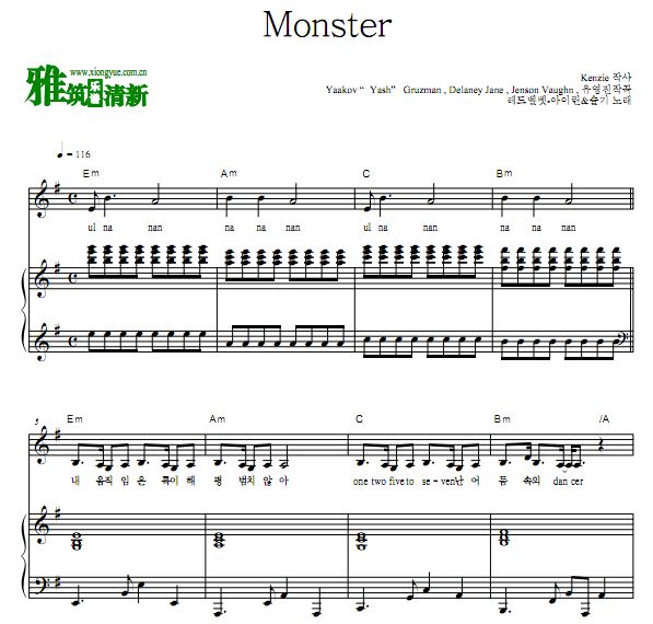 Red Velvet IRENE和 涩琪- Monster歌谱 正谱 钢琴弹唱谱