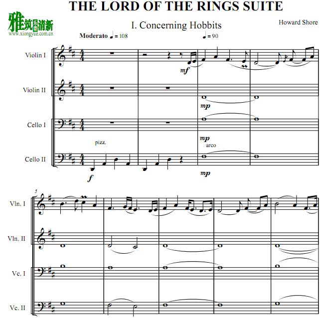 THE LORD OF THE RINGS SUITE两小提琴两大提琴四重奏谱