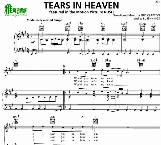 Eric Clapton - Tears In Heaven钢琴谱