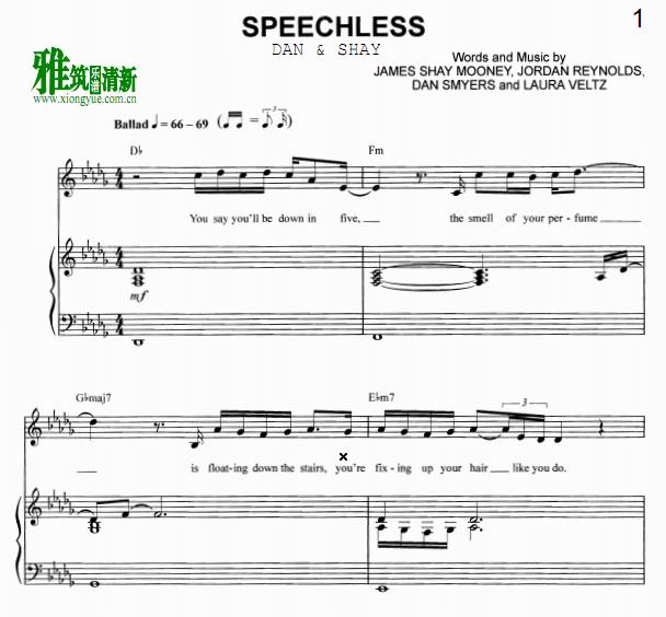 Dan & Shay - Speechless钢琴伴奏谱