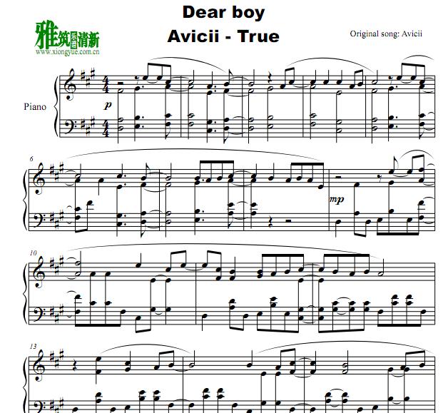 Avicii - Dear Boy 钢琴谱