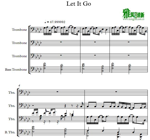 Let it go 长号四重奏谱