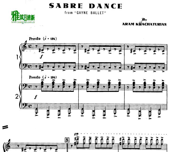 双钢琴谱 Sabre Dance马刀舞曲双钢琴谱