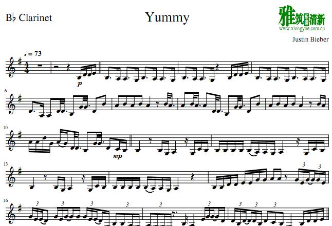 Justin Bieber - Yummy单簧管谱